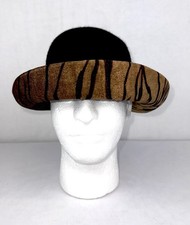 Vintage 100 Wool Black Felt Women Hat With Faux Leopard Brim