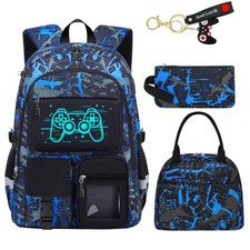 School Backpack for Boys - 4Pcs Gamer Boys Backpack with Lunch Box Set for Kids