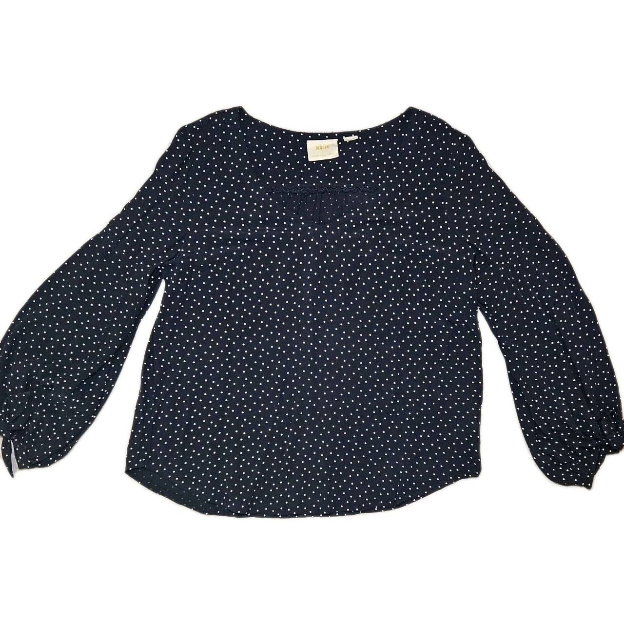 Maeve by Anthroplogie Navy Blue Polka Dot Tie Sleeve Blouse Size S