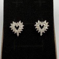 Vintage Silver Tone Crystal Rhinestone Heart Pierced Stud Earrings Sparkly Gift