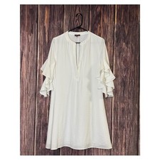 Vince Camuto Dress Womens S White Ruffle Sleeve Pintuck Detail Boho Chic