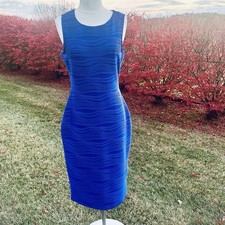 Metaphor Cobalt Blue Wave Pattern Midi Dress