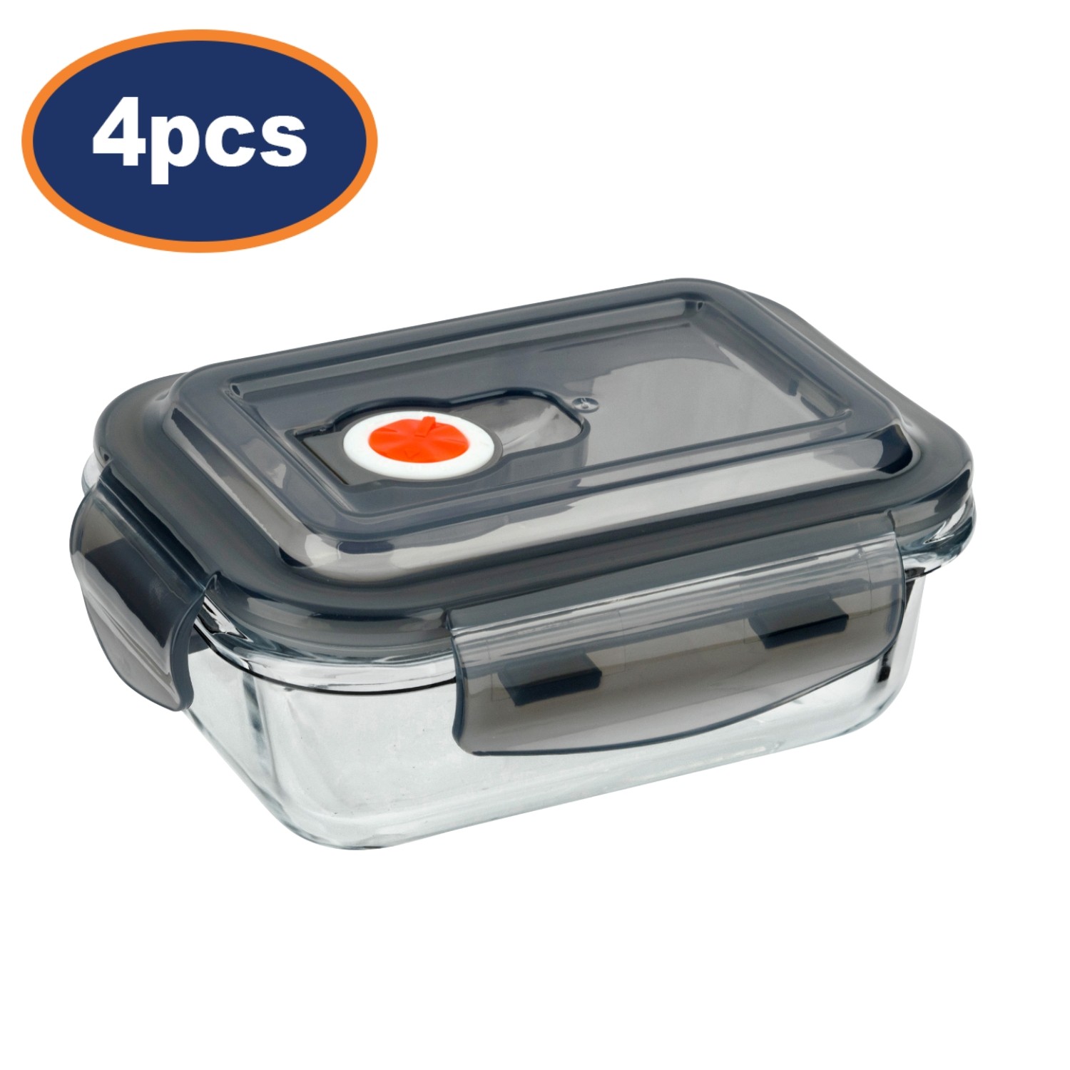 Glass Food Storage Container with Vented Lid 380ml Small Clip Lock Oven Safe 4Pc
