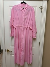 Universal Thread Medium M Women's Long Sleeve Cinch Waist Maxi Shirtdress Pink