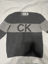 Calvin Klein CK Men's Monogram Logo Sweater Size M, Gray/Black, Cotton