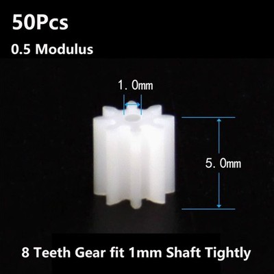 50Pcs 0.5 Modulus 8 Teeth Spindle Gear Plastic Gears for 1mm Shaft DIY Car Model