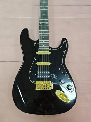 #ad US warehouse ST Black electric guitar HSS pickup gold chrome hardware $239.00