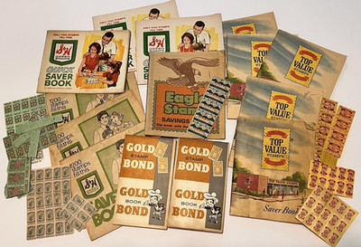 Vintage Savings Books Eagle, Gold Bond, S & H, Top Value (Empty/Full) and stamps