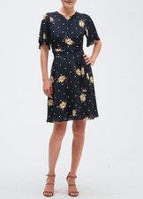 Banana Republic A Line Flare Dress NEW Flutter Sleeve Navy Floral NEW Sizes 0,14