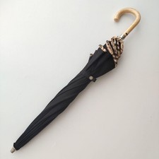 BURBERRY Black Long Sun Umbrella Parasol Nova Check Frill Logo Authentic Japan