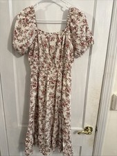 FLORAL PRINT MIDI DRESS ON/OFF SHOULDER GATHERD WAIST SS SIZE M. NEW