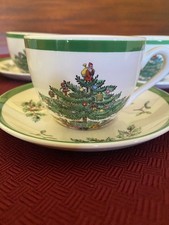 VTG Spode Christmas Tree Coffee Tea Cups and Saucers Set of 4 Made in England
