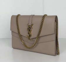 Saint Laurent Sulpice Chain Wallet Medium in Light Natural Beige Leather S06