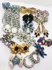 Lot 16pr Costume Earrings Colorful Rhinestones Drop Dangle Vintage Jewelry
