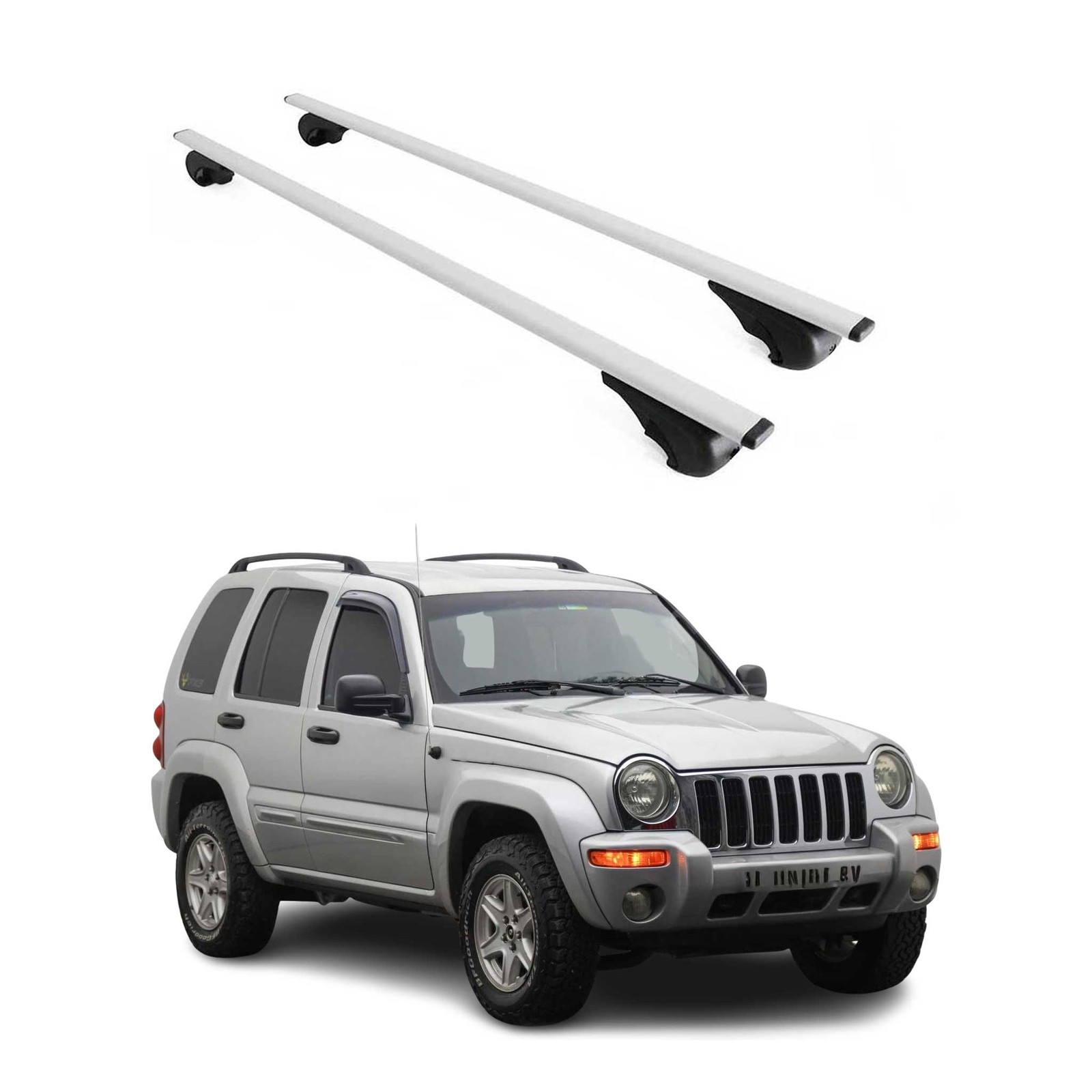 Barres de toit pour Jeep Cherokee KJ 2001-2008 en fer argent