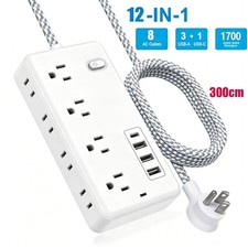 12/10 Outlet Wall Mountable USB Surge Protector Power Strip with USB Ports Plugs