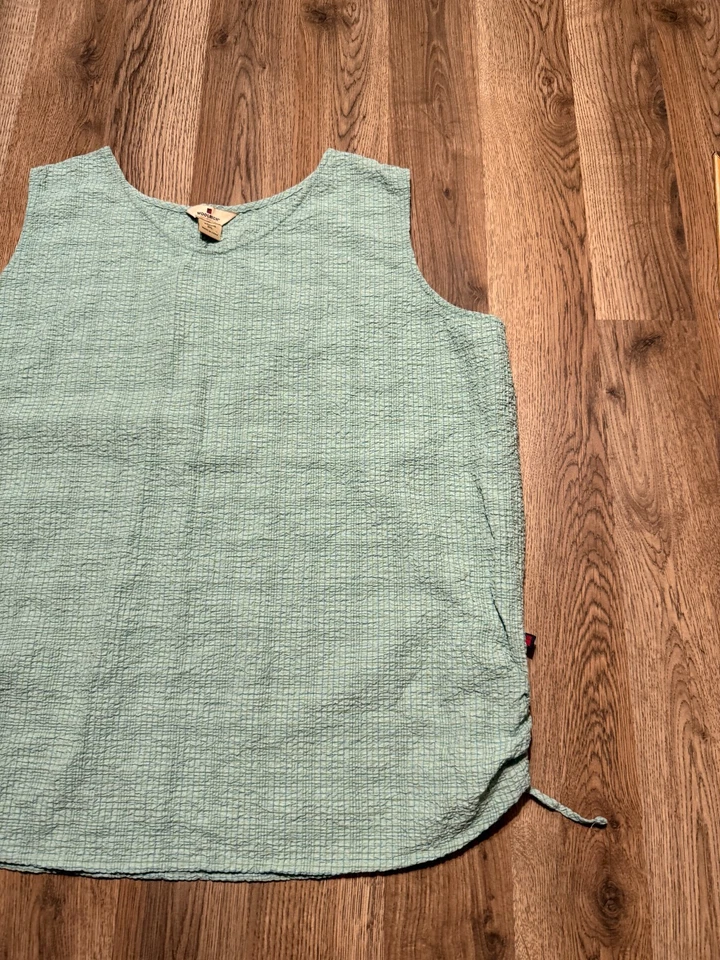 Camiseta sin mangas Woolrich, para mujer talla grande 2XL, verde azul, texturizada, corbatas laterales nueva con etiquetas Foto 4 de 4