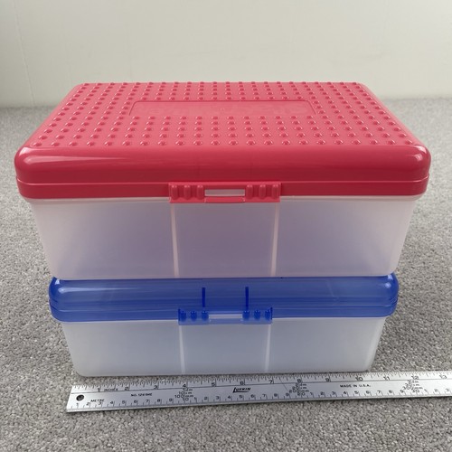 Vtg Spacemaker Jumbo Large Pencil Box Storage Crayon Marker Pink Blue Y2K - Picture 2 of 15