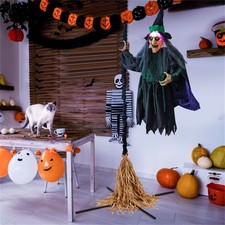 7ft Halloween Witch Broom Decoration with LED Lights