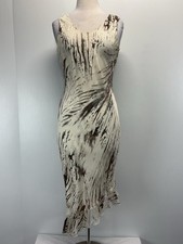 Vtg Y2K Silk Slip Dress Womens M Cream Taupe Asymmetric Fairycore Whimsigoth Mid