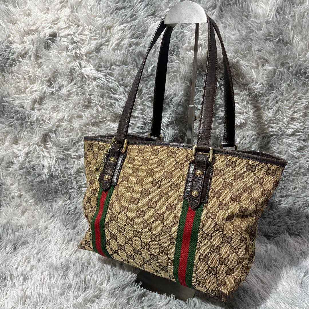 GUCCI Tote Bag GG Pattern Canvas Camel Authentic Pre-Owned B Grade thumbnail 16