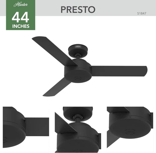Hunter 44 Inch Indoor Ceiling Fan No Light - Black Modern Ceiling Fan without Li - Picture 3 of 12