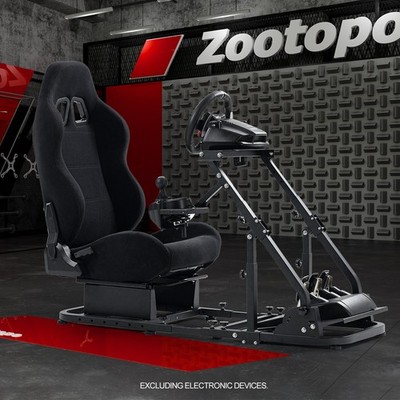 Zootopo Sim Racing Cockpit Stand Adjustable & Foldable With Seat Fits Logitech