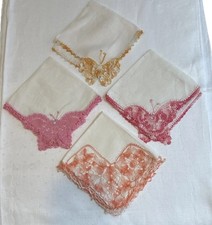 4 Handkerchiefs Hankies Hand Crocheted Edging Butterfly Floral 12 Square Cotton
