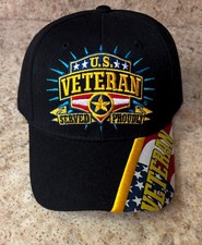 US Veteran Hat Served Proudly Embroidered Patriotic Military Baseball Cap Black