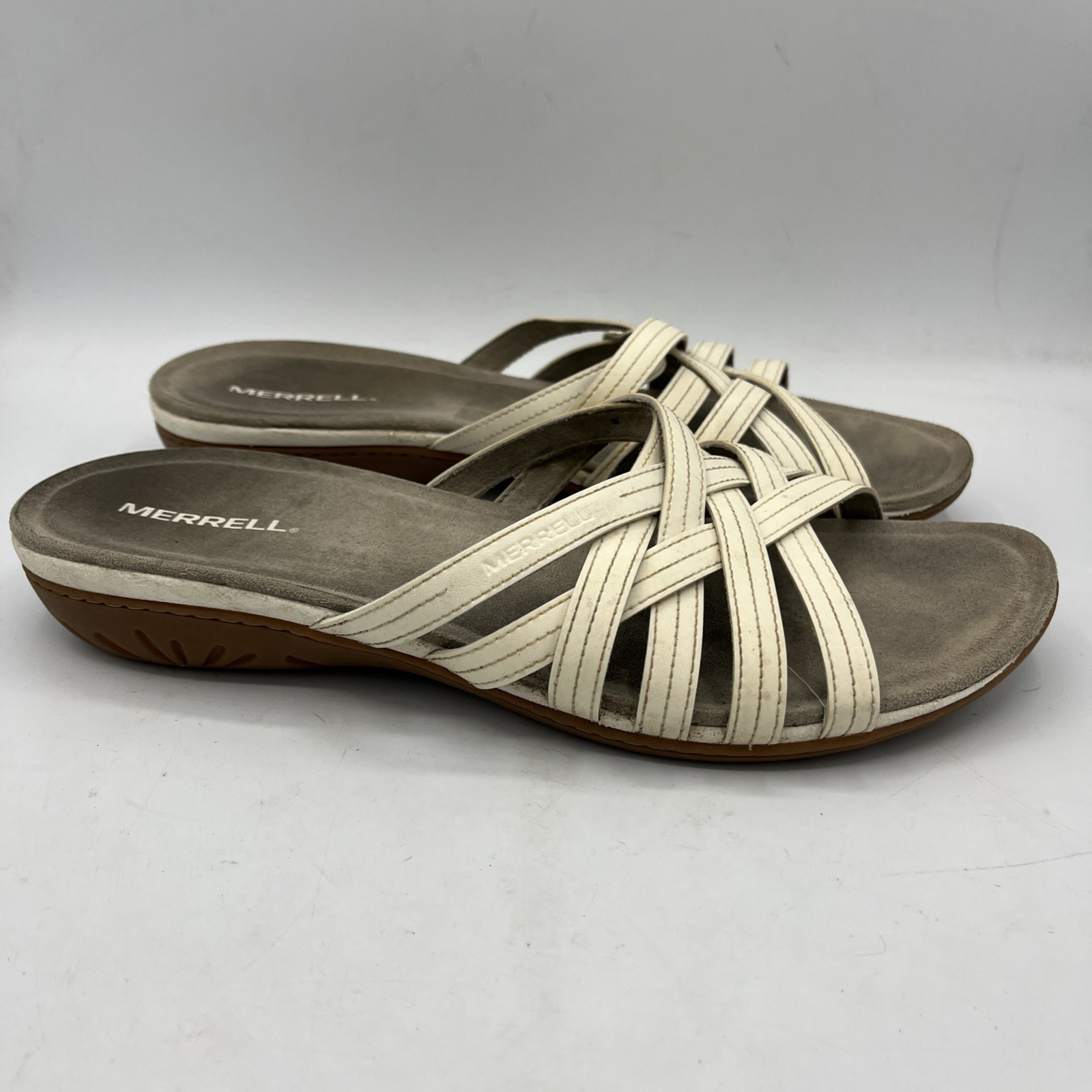 Merrell sandali donna bianchi pelle intrecciata slide slip on tg 11 J001448