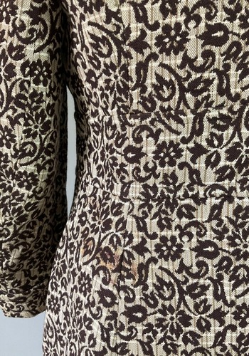Mexx brown tapestry jacquard double breasted pointy collar pockets midi coat M - Picture 6 of 6