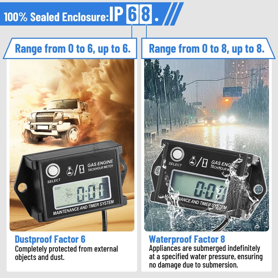 IP68 dustproof and waterproof Digital Tiny Tachometer Tach Hour Meter Adjustable - Image 2 of 4