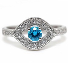1CT Blue Topaz  White Topaz 925 Solid Sterling Silver Ring Jewelry Sz 7