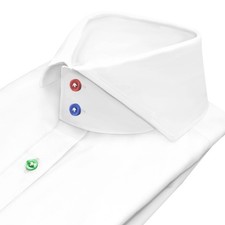 Men's White High Cutaway Collar Formal Business Dress Shirt with Colorful Button