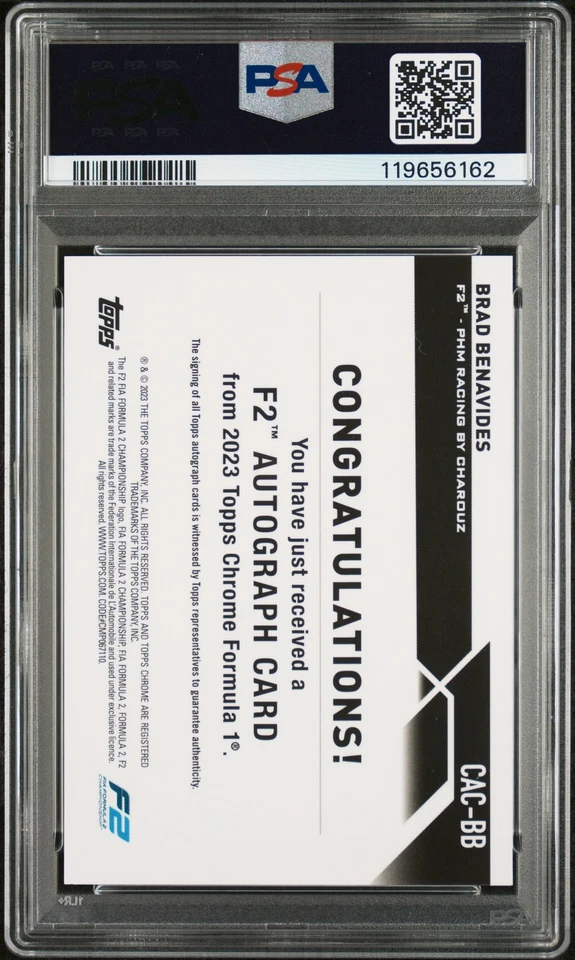 2023 Topps Chrome Formula 1 Chrome Auto Brad Benavides #CACBB PSA 8 Auto 10 - Image 2 of 2