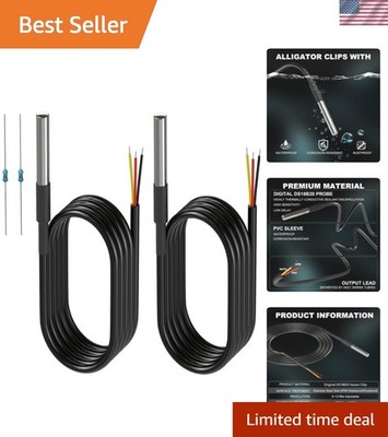 2 Pack Waterproof DS18B20 Temperature Sensor Probes with 2 Pack 4.7K ohm Resi...