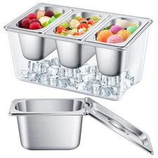 3 Containers Ice Chilled Condiment Caddy 30.5 oz Stainless Steel Serving Dish...