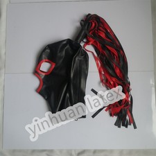 Latex Hood Black with Red Trim Wig Rubber Mask Back Zip Halloween Cosply Costume