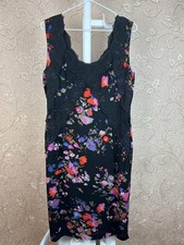 D&G Dolce Gabbana Black Floral Print Lace Trim Shift Dress Vintage 2004 Sz IT 46