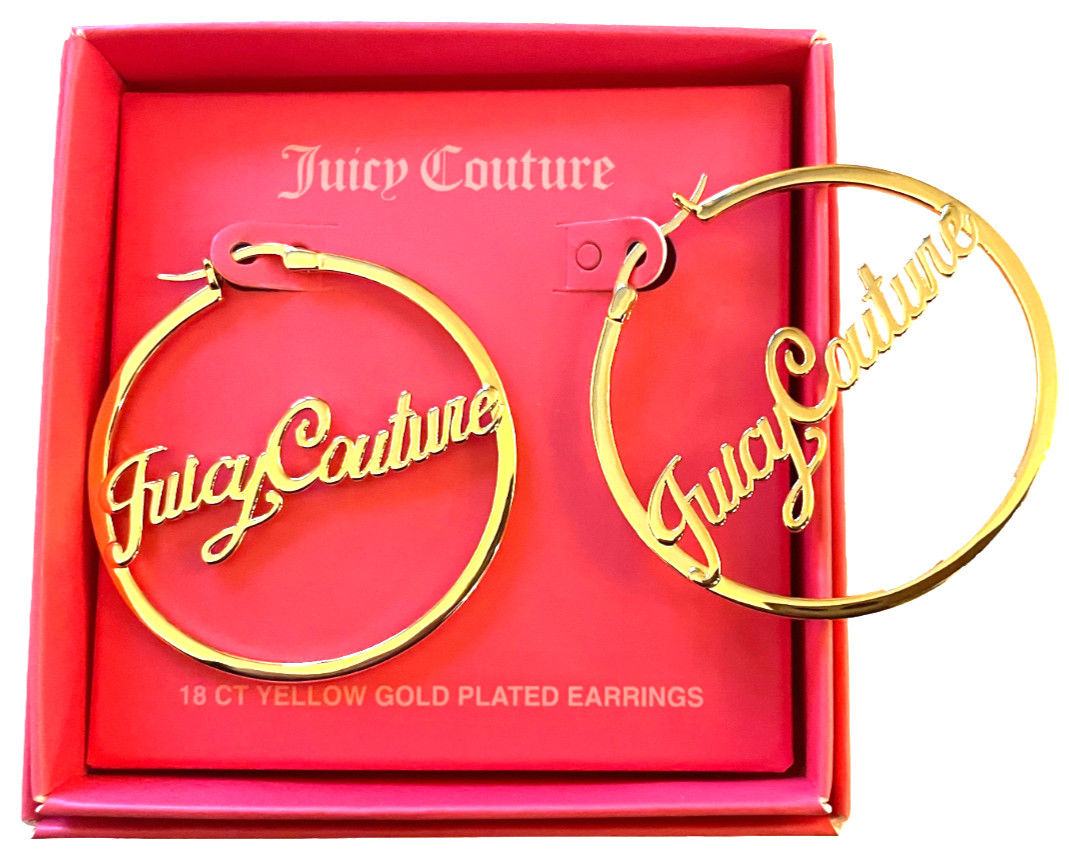 Pendientes JUICY COUTURE Damas Chapados en Oro Logo Aro Auténtico Diseñador PVP £109