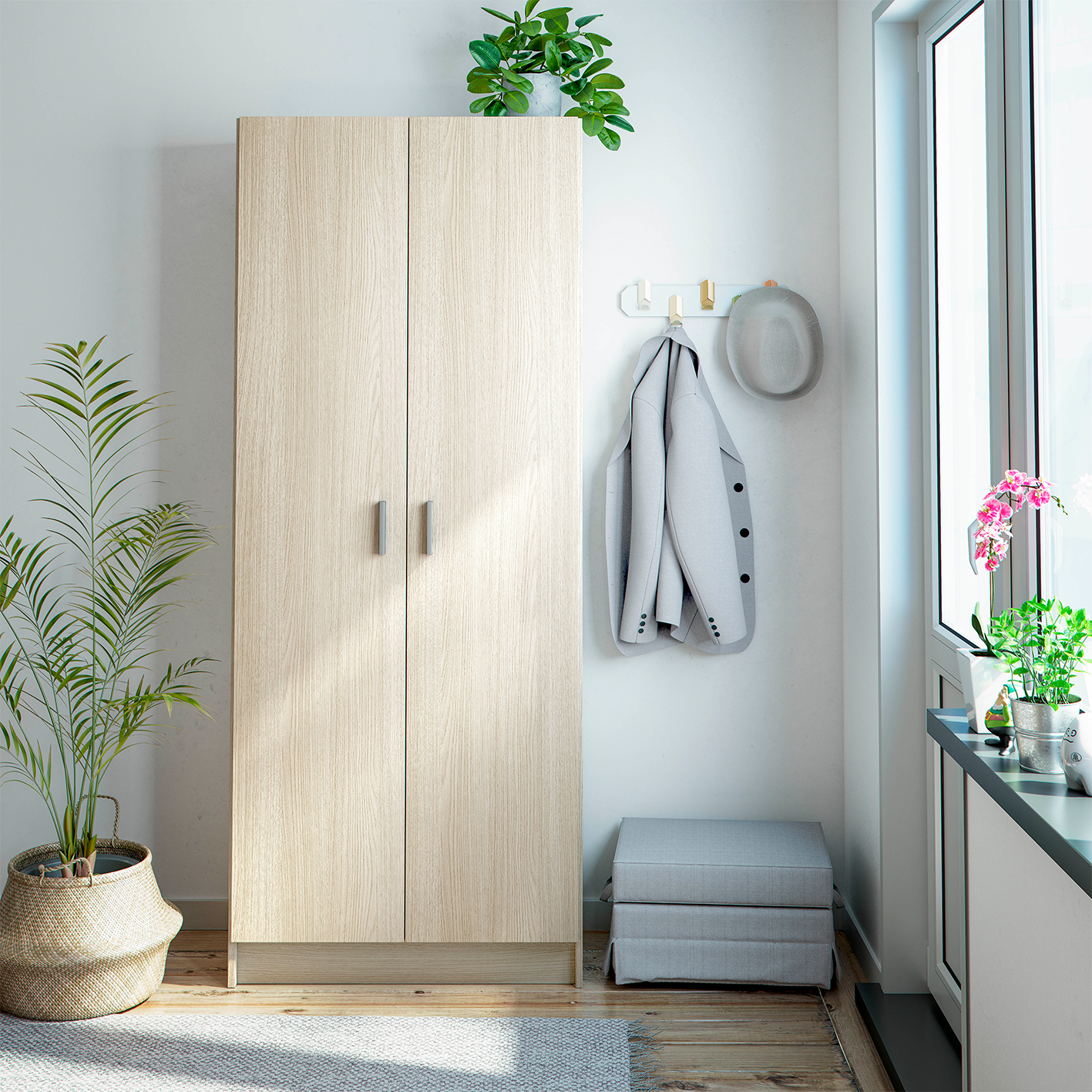 VITA Multi Use Utility Broom Cupboard 2 Door Oak Storage Cabinet