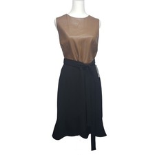 Addison Women’s Size 10 Faux‑Wrap Belted Dress Cognac Black Colorblock