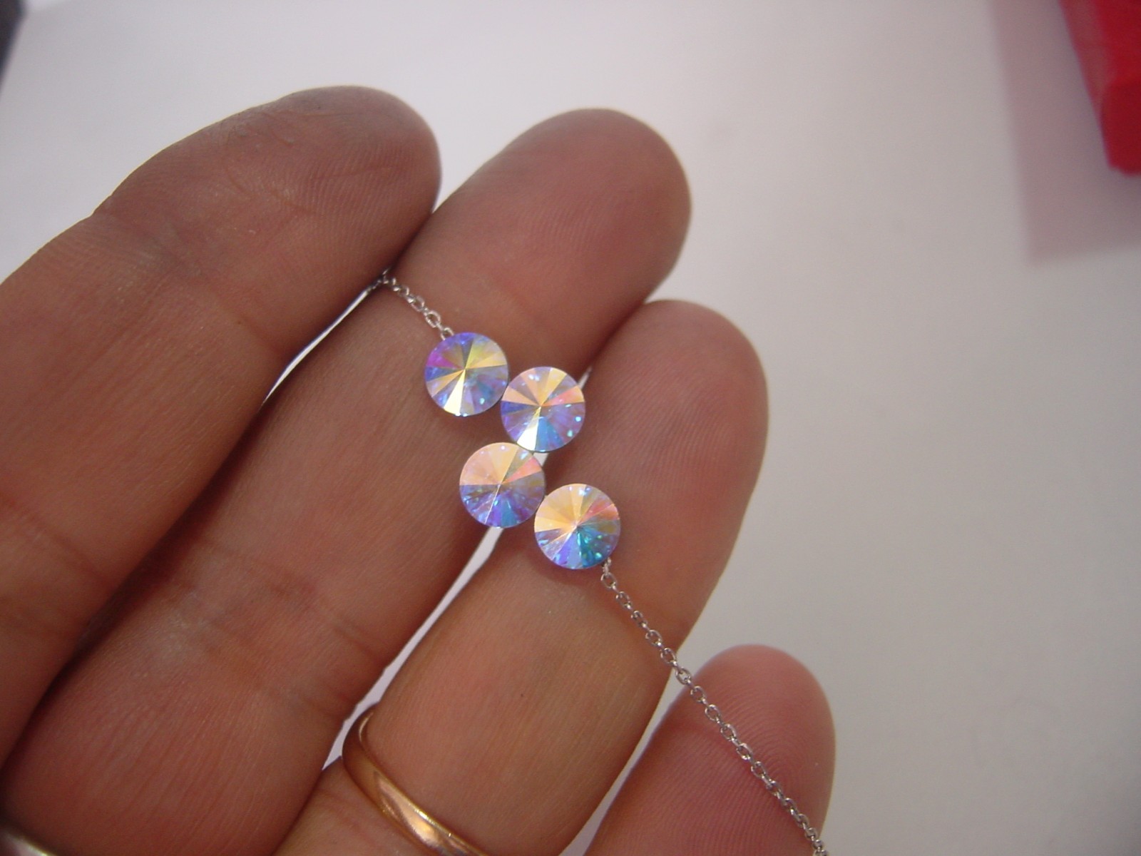 Stunning Solid Silver Bracelet - 4 Sparkly Crysta… - image 4