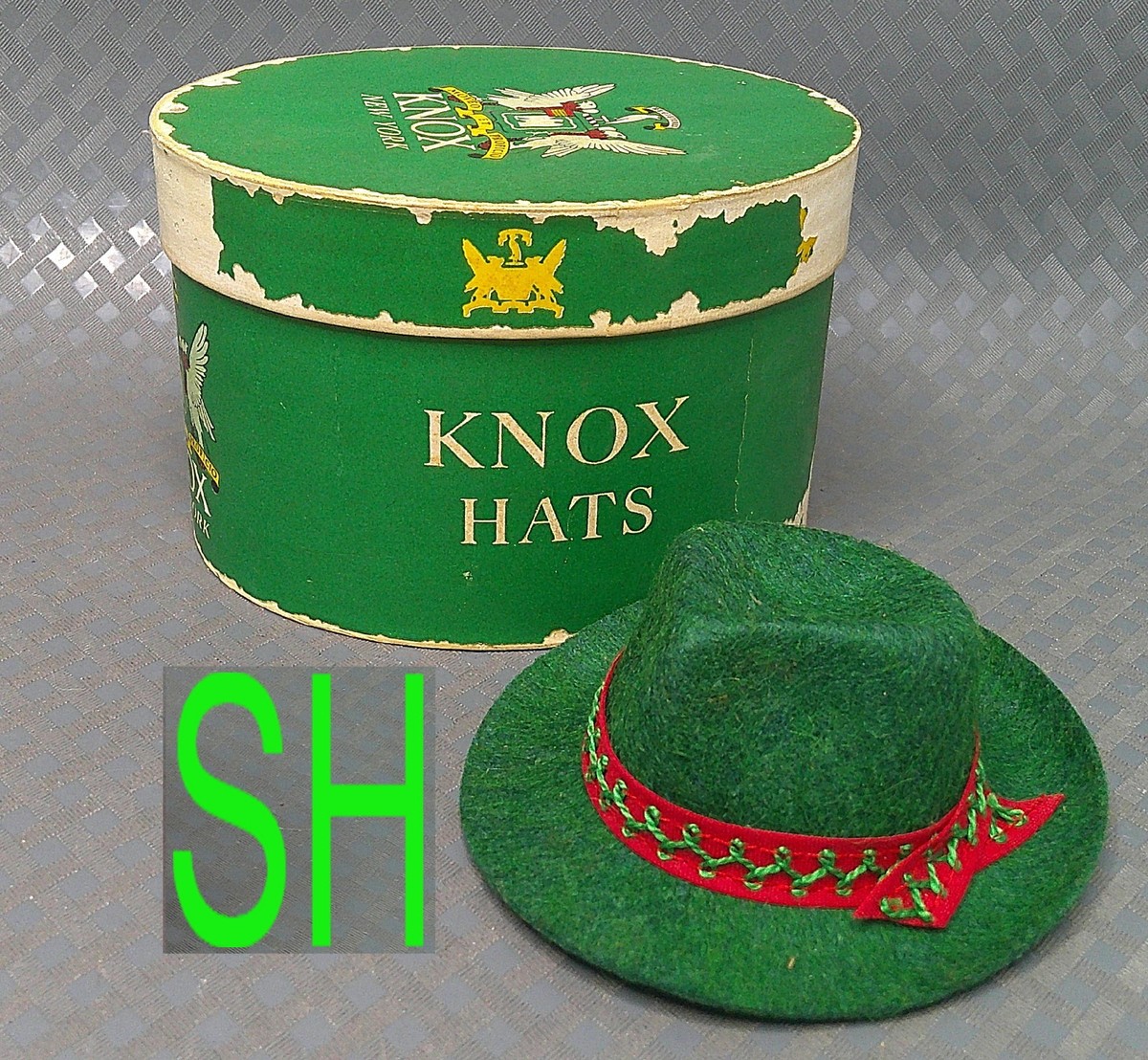 Vintage 1960s Knox Hats New York Green Felt Fedora Red Ribbon Band