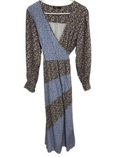 Nasty Gal Wrap Maxi Dress Size 8 Floral V Neck Long Sleeve Colorblock Bohemian