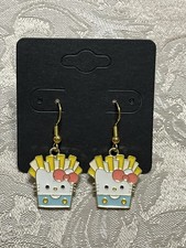 Hello Kitty Fries Whimsical Fun Gold Loop Enamel Drop Dangle Boho Earring Set