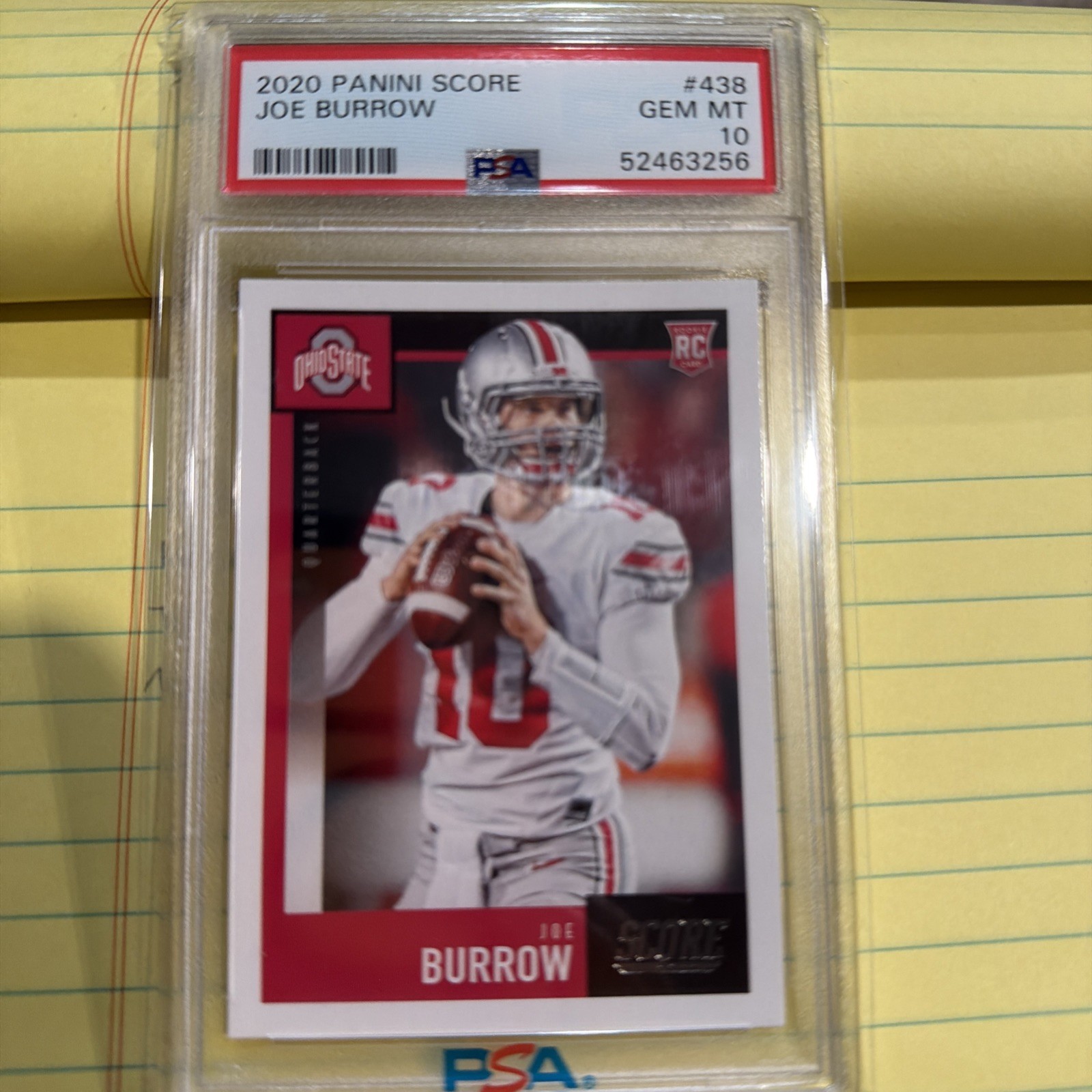 JOE BURROW 2020 PANINI SCORE ROOKIE RC #438 PSA 10 GEM MINT! OHIO STATE/LSU