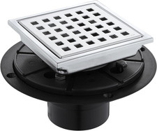 Square Shower Drain 4-Inch. with ABS Flange, Removable Grille,Bathroom Brushed S