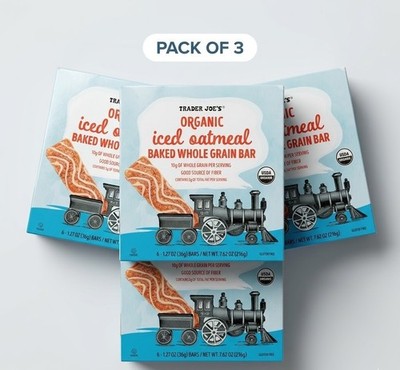 3 Pack Trader Joe's Organic Iced Oatmeal Baked Whole Grain Bar 7.62oz
