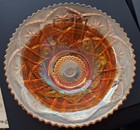 VINTAGE AMBER IRIDESCENT MARIGOLD CARNIVAL GLASS BOWL. RARE SUNBURST DESIGN 7.5" — photo 2